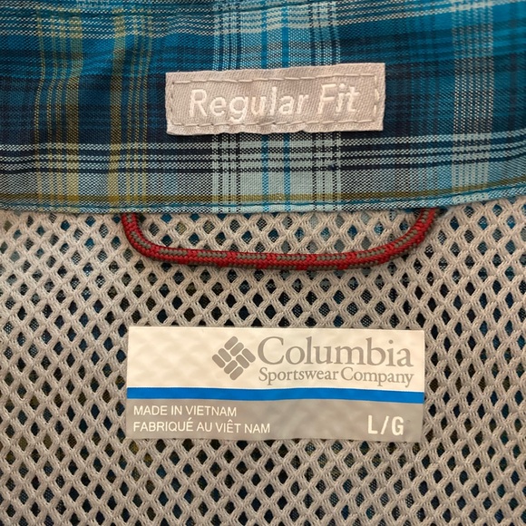 Columbia Battle Ridge Shirt Mens Large Blue Plaid Regular Fit Zip Pocket - Picture 2 of 7